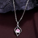 Rhodium Plated Silver Toned Pink American Diamond Studded Leaf Shaped Pendant With Chain