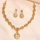 Gold Plated Spiral Shaped White American Diamond Studded Necklace With Earrings Jewellery Set
