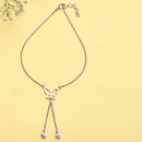 Rhodium Plated Silver Toned White Cubic Zirconia Studded Butterfly Charm Anklet