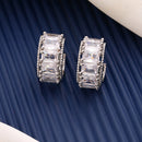 Rhodium Plated Silver Toned White American Diamond Embellished Hoop Earrings