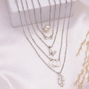 Rhodium Plated Silver Toned Pearl Infinity Butterfly Charm Pendant Set Of 5