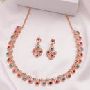 Rose Gold Plated Teardrop Shaped Multicolor Cubic Zirconia Studded Jewellery Set