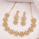 Gold Plated Floral Shaped White American Diamond Studded Jewellery Set