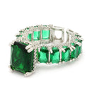 Rhodium Plated Silver Toned Green American Diamond Studded Adjustable Ring
