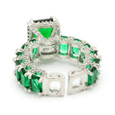 Rhodium Plated Silver Toned Green American Diamond Studded Adjustable Ring