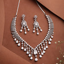 Rhodium Plated Silver Toned Teardrop Shaped White American Diamond Studded Jewellery Set