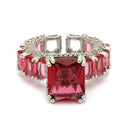 Rhodium Plated Silver Toned Red American Diamond Studded Adjustable Ring