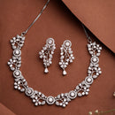 Rhodium Plated Silver Toned Leaf Shaped White American Diamond Studded Jewellery Set