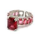 Rhodium Plated Silver Toned Red American Diamond Studded Adjustable Ring