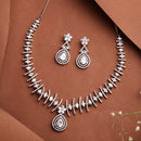 Rhodium Plated Silver Toned White American Diamond Studded Jewellery Set