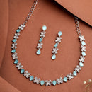 Rhodium Plated Silver Toned Butterfly Shaped Blue Cubic Zirconia Studded Jewellery Set