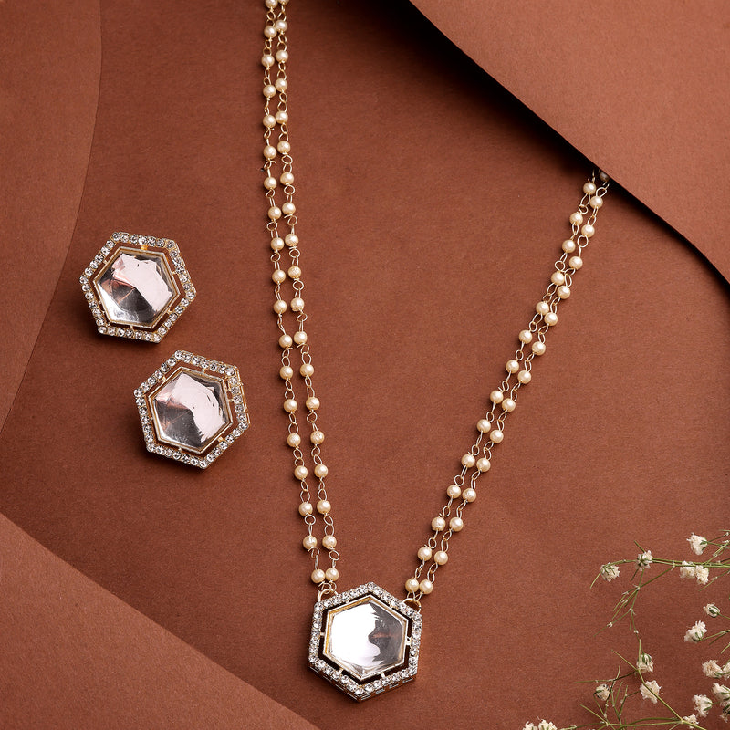 Gold Plate Kundan & Pearl Studded Jewellery Set