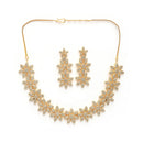 Gold Plated Floral Shaped White American Diamond Studded Jewellery Set