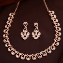 Rose Gold Plated Teardrop Shaped White Cubic Zirconia Studded Jewellery Set