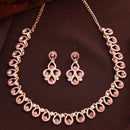Rose Gold Plated Teardrop Shaped Pink Cubic Zirconia Studded Jewellery Set