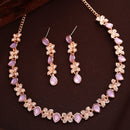 Rose Gold Plated Butterfly Shaped Lavender Cubic Zirconia Studded Jewellery Set