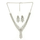 Rhodium Plated Silver Toned Leaf Shaped White American Diamond Studded Jewellery Set