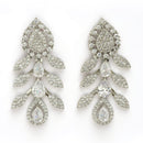 Rhodium Plated Silver Toned Leaf Shaped White American Diamond Studded Jewellery Set