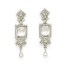 Rhodium Plated Silver Toned Rectangular Shaped White American Diamond Studded Jewellery Set