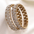 Gold Plated Floral Shaped White Cubic Zirconia Studded Bangles Set Of 2