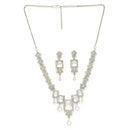 Rhodium Plated Silver Toned Rectangular Shaped White American Diamond Studded Jewellery Set