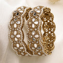 Gold Plated Floral Shaped Mirror & Pearl Studded Bangles Set Of 2