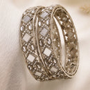 Rhodium Plated Square Shaped Mirror & Cubic Zirconia Studded Bangles Set Of 2