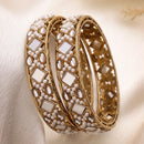Gold Plated Square Shaped Mirror & Pearl Studded Bangles Set Of 2