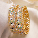 Gold Plated Multicolor Cubic Zirconia Studded Bangles Set Of 2