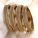 Gold-Plated Mehendi Toned Textured Bangles Set Of 12