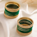 Gold-Plated Matte Finish Green Velvet Textured Bangles Set Of 30