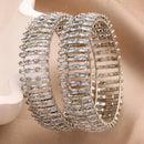 Rhodium Plated Silver Toned White Cubic Zirconia Studded Bangles Set Of 2