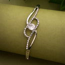 Rhodium Plated Silver Toned White Classic Cubic Zirconia Studded Cuff Bracelet