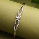 Rhodium Plated Silver Toned Classic Cubic Zirconia Studded Cuff Bracelet