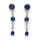 Rhodium Plated Silver Toned Circle Shaped Blue American Diamond Studded Jewellery Set