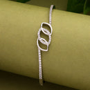 Rhodium Plated Silver Toned White Cubic Zirconia Studded Cuff Bracelet