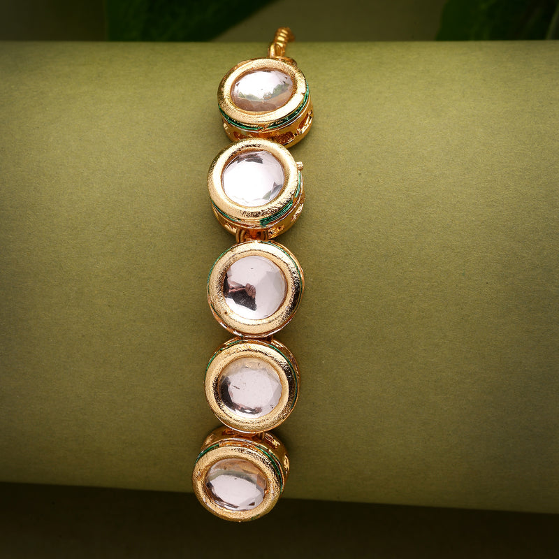 Traditional Gold Plated Circular Shaped Kundan Studded Wraparound Bracelet