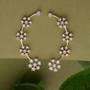 Gold Plated Floral Shaped American Diamond Studded Ear Climber Earrings