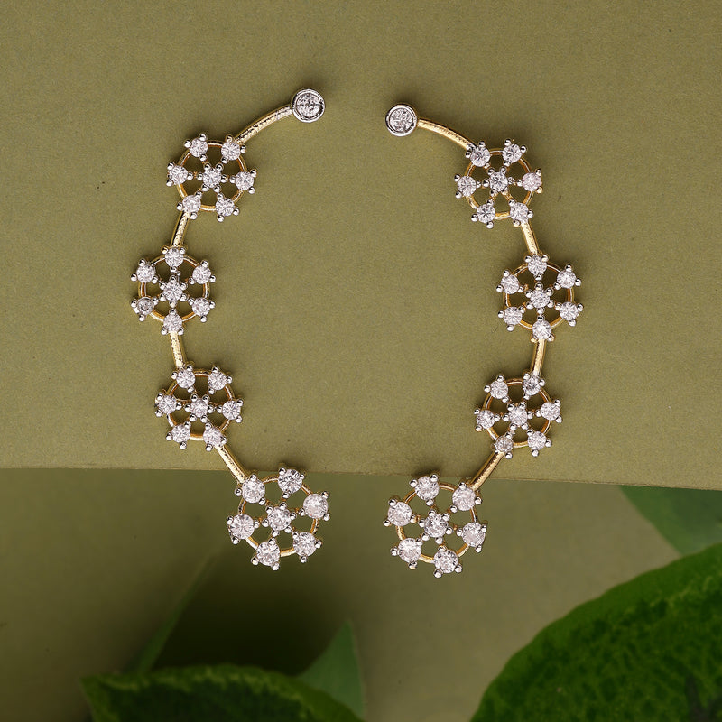 Gold Plated Floral Shaped American Diamond Studded Ear Climber Earrings