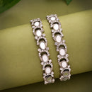 Rhodium Plated Silver Toned Mirror & Cubic Zirconia Studded Bangles Set Of 2