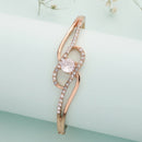 Rose Gold Plated Classic White Cubic Zirconia Studded Cuff Bracelet