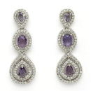 Rhodium Plated Silver Toned Teardrop Shaped Purple & White American Diamond Studded Jewellery Set