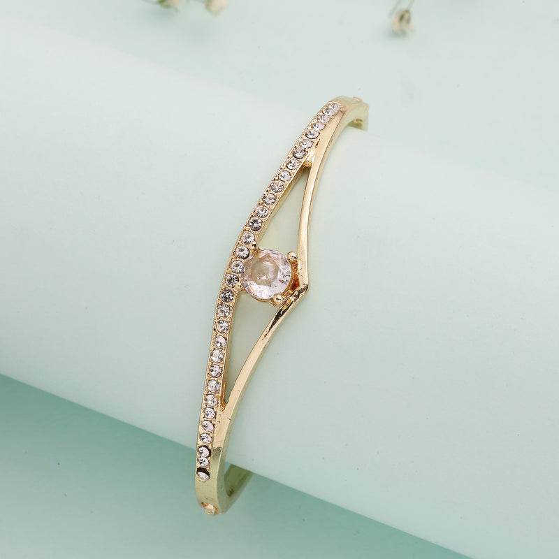 Gold Plated Classic White Cubic Zirconia Studded Cuff Bracelet