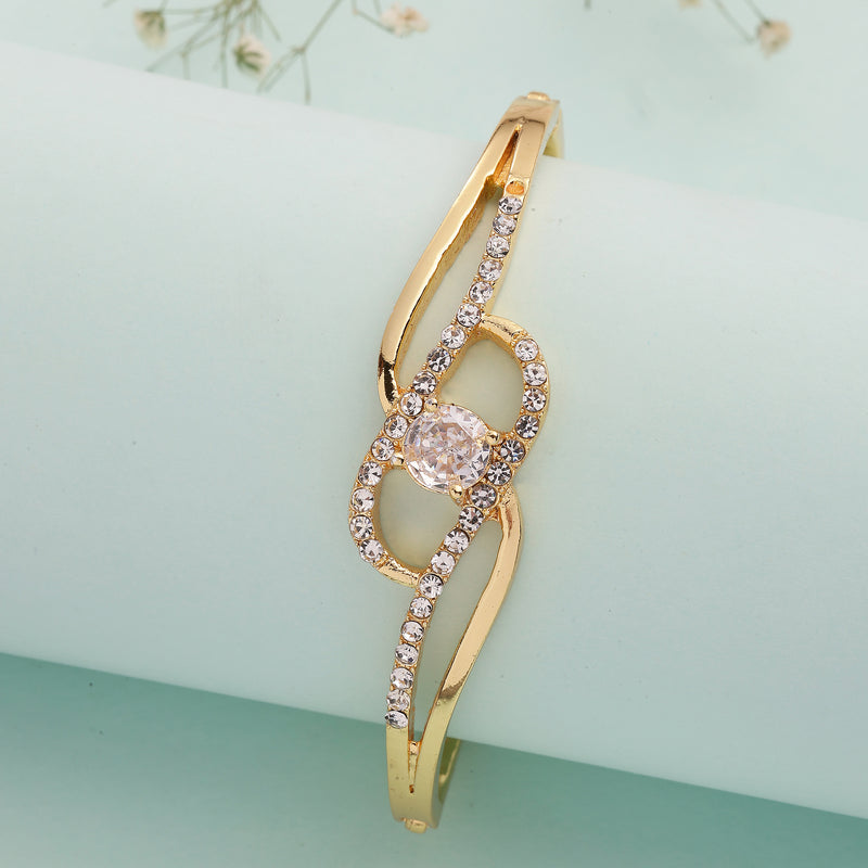 Gold Plated Classic White Cubic Zirconia Studded Cuff Bracelet