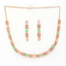 Rose Gold Plated Butterfly Shaped Pink & Mint Green Cubic Zirconia Studded Jewellery Set