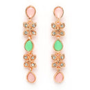Rose Gold Plated Butterfly Shaped Pink & Mint Green Cubic Zirconia Studded Jewellery Set
