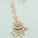 ZENEME Gold Plated Multicolor Kundan Layered Chandbali Pearl Drop Maang Tikka for Women & Girls