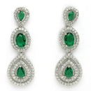 Rhodium Plated Silver Toned Teardrop Shaped Green & White American Diamond Studded Jewellery Set