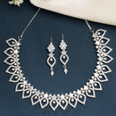 Rhodium Plated Silver Toned Marquise Shaped White American Diamond Studded  Necklace With Matching Drop Earrings