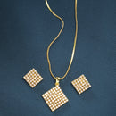 Gold Plated White Stone Studded Square Pendant Set